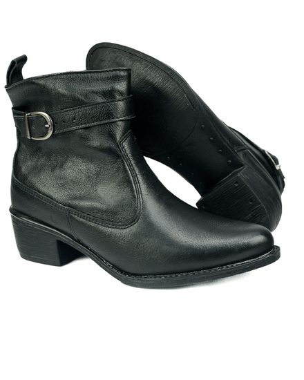 Bota Country Feminina em Couro com Detalhe em Fivela 40F212-PRETA - 40F212-PRETA - Zero Mania