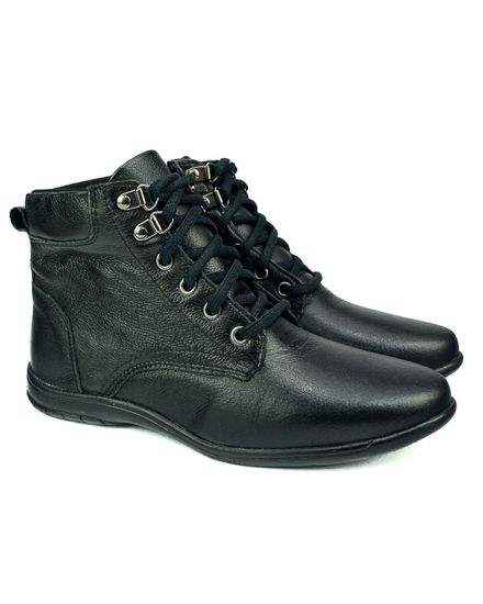 Bota Feminina em Couro Solado Confort de Amarrar 58F211-PRETO - 58F211-PRETO - Zero Mania