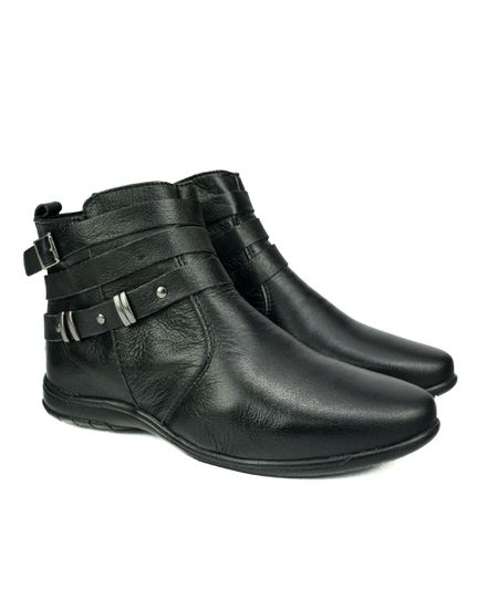 Bota Feminina em Couro Solado Confort com Detalhes Metalizados 58F209-PRETA - 58F209-PRETA - Zero Mania