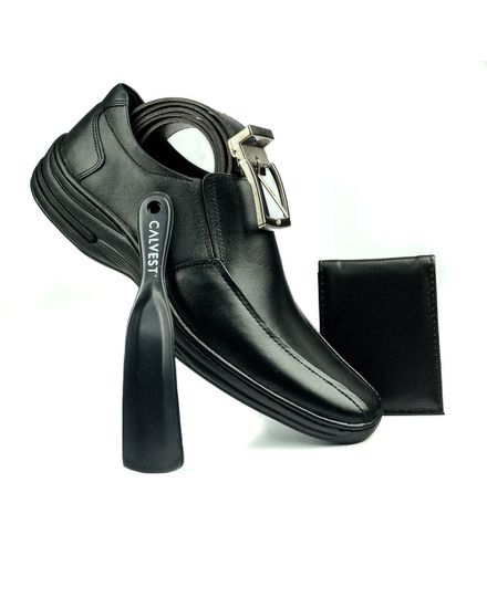 Kit 4 em 1 Sapato + Cinto + Porta Cartão + Calçadeira Calvest - 69F182-PRETO - Zero Mania