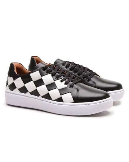 Sapatênis em Couro de Amarrar - 28F115 - PRETO/BRANCO - 28F115 - PTO/BCO - Zero Mania