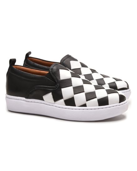 Sapatênis em Couro Calce Fácil- 28F114 - PRETO/BRANCO - 28F114 - PTO/BCO - Zero Mania