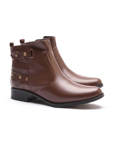 BOTA FEM EM COURO BAIXA COM SPIKE 40F122-CAFE - 40F122-CAFE - Zero Mania