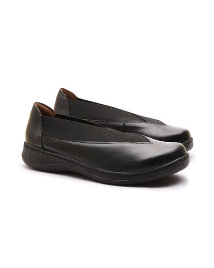 Sapatilha Feminina Confort em Couro com Elástico PRETO 4007 - JF4007 - Zero Mania