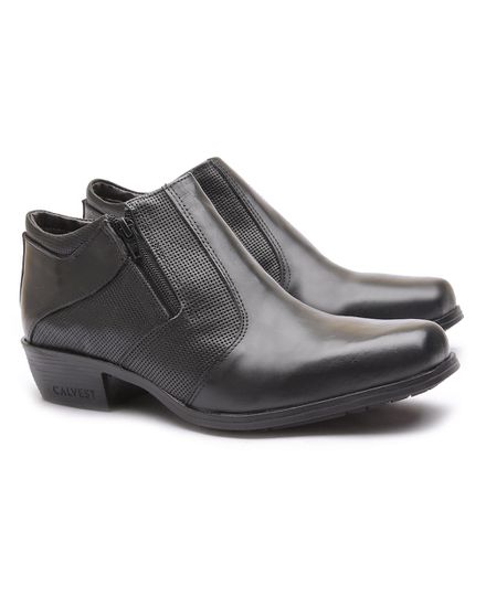 Bota Social Masculino Calvest Cano Curto em Couro Com Ziper Preto - 1920836 - 1920836-PRETO - Zero Mania