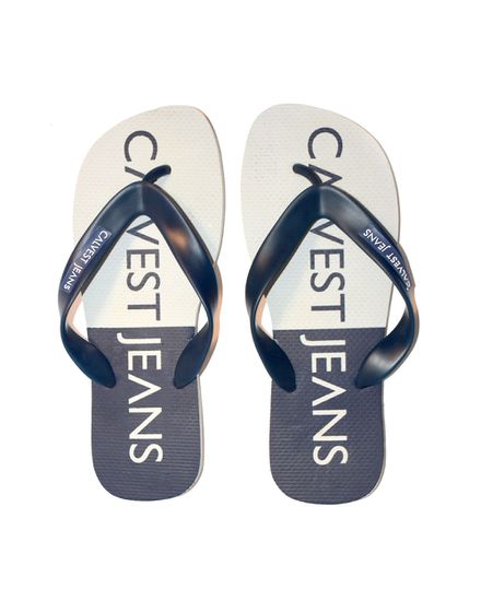 Chinelo Exclusiva Calvest Jeans Branca E Azul - CECJ - Zero Mania