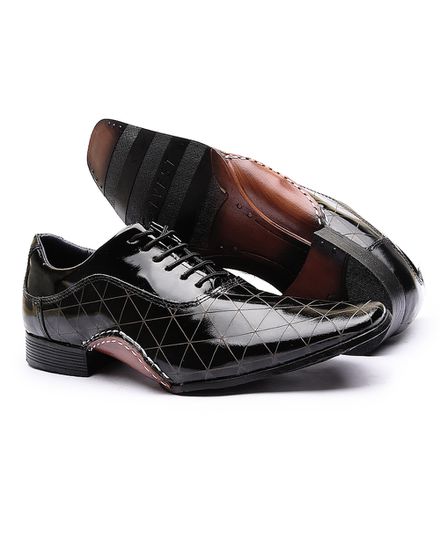 Sapato Social Calvest em Couro Verniz Preto Texturizado de amarrar 1930C593 - 1930C593 - Zero Mania