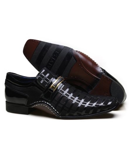 Sapato Social Masculino Calvest em Couro Preto Detalhado em Verniz 1930C592 - 1930C592 - Zero Mania
