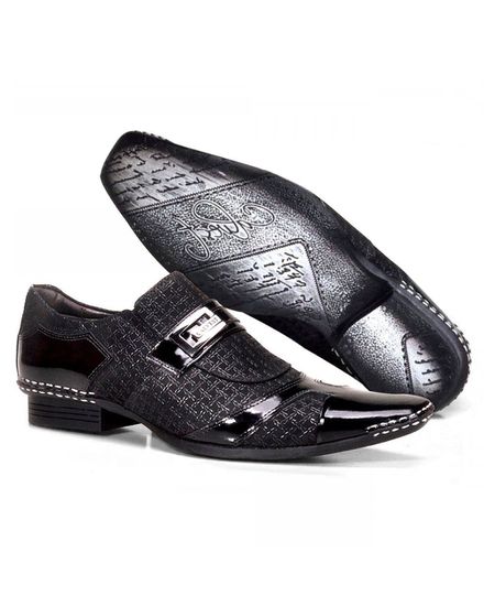 Sapato Social Masculino Calvest em Couro Viena Preto com detalhes Verniz - 1750C223-PTO - 1750C223-PTO - Zero Mania