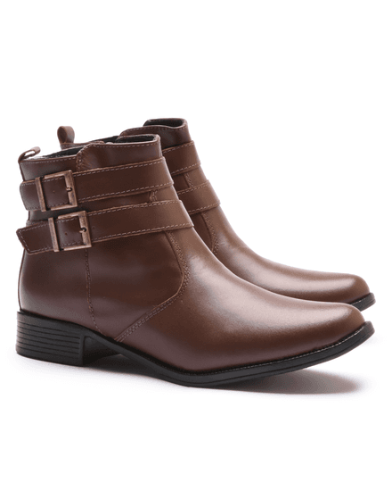 BOTA FEM EM COURO BAIXA COM 2 FIVELAS 40F123-CAFE - 40F123-CAFE - Zero Mania