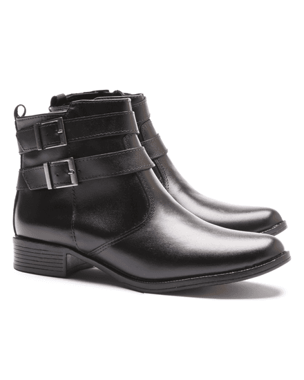 BOTA FEM EM COURO BAIXA COM 2 FIVELAS 40F123-PRETA - 40F123-PRETA - Zero Mania