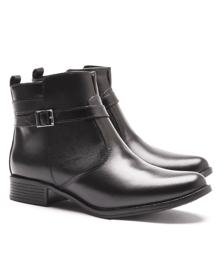 BOTA FEM EM COURO BAIXA COM FIVELA 40F121-PRETA - 40F121-PRETA - Zero Mania