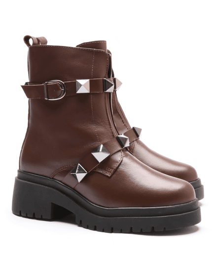 BOTA FEMININA COTURNO EM COURO TRATORADA COM SPIKE 40F126-CAFE - 40F126-CAFE - Zero Mania