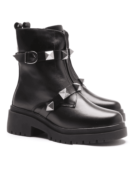 BOTA FEMININA COTURNO EM COURO TRATORADA COM SPIKE 40F126-PRETO - 40F126-PRETO - Zero Mania