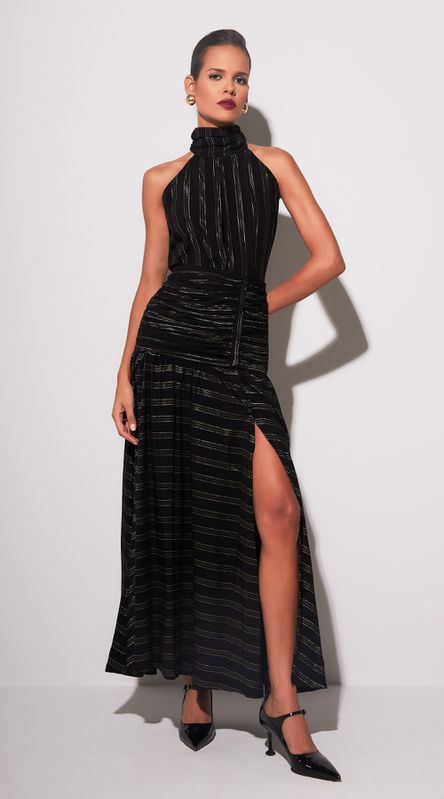 Saia Midi Cleo Preta - LENITA