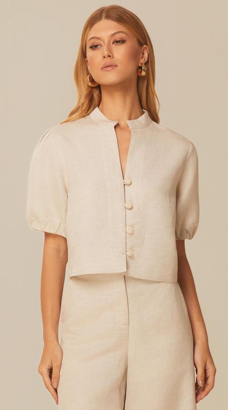 Blusa Cropped em Linho Bege - LENITA
