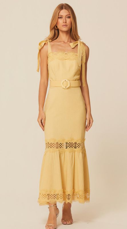 Vestido Midi Alça Larga em Linho Amarelo - LENITA