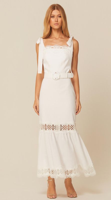Vestido Midi Alça Larga em Linho Branco - LENITA