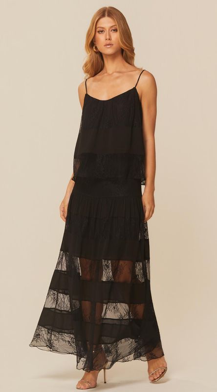 Saia Longa com Renda Preto - LENITA