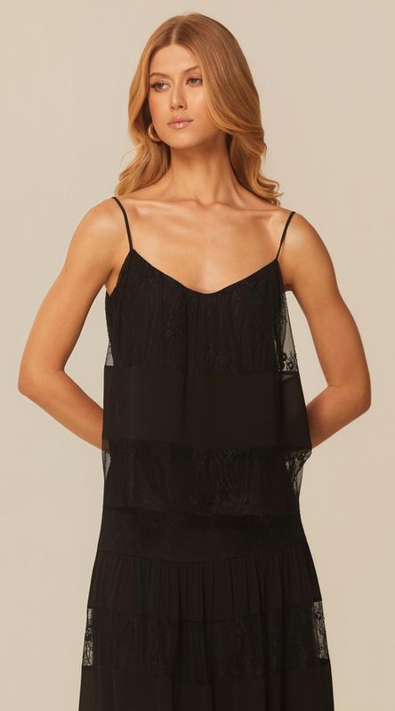 Blusa de Alça com Renda Preto - LENITA