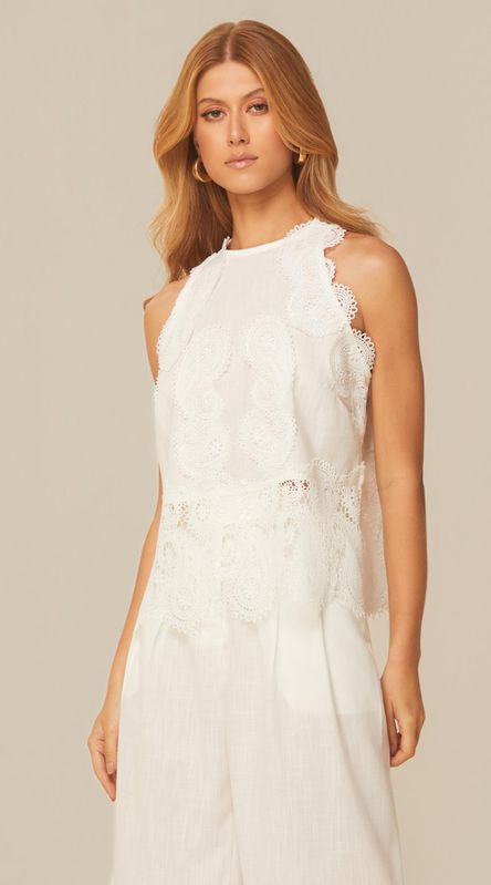 Blusa sem Mangas com Detalhe em Renda Off - LENITA