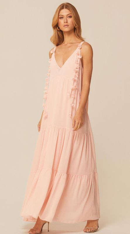 Vestido Longo com Decote V Rosa - LENITA