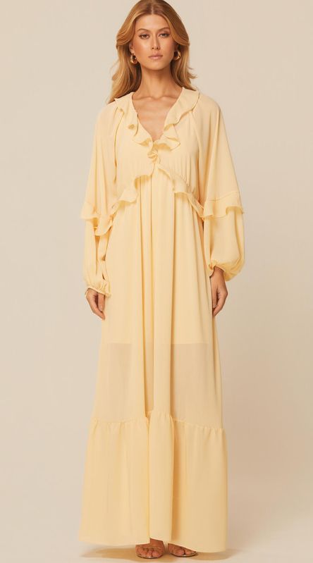 Vestido Longo com Babados Amarelo - LENITA