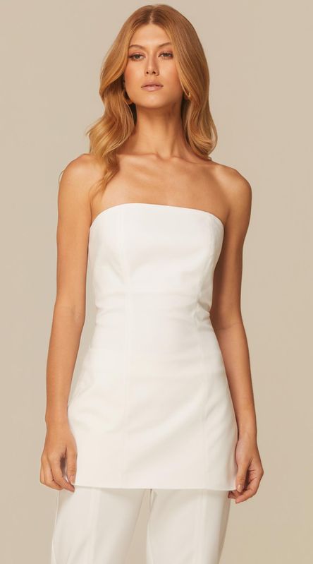 Blusa Alongada sem Alças Branco - LENITA