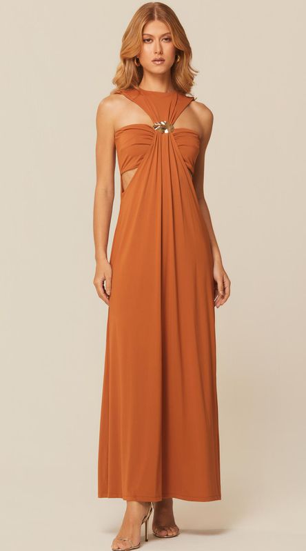 Vestido Midi com Recortes em Malha Terracota - LENITA