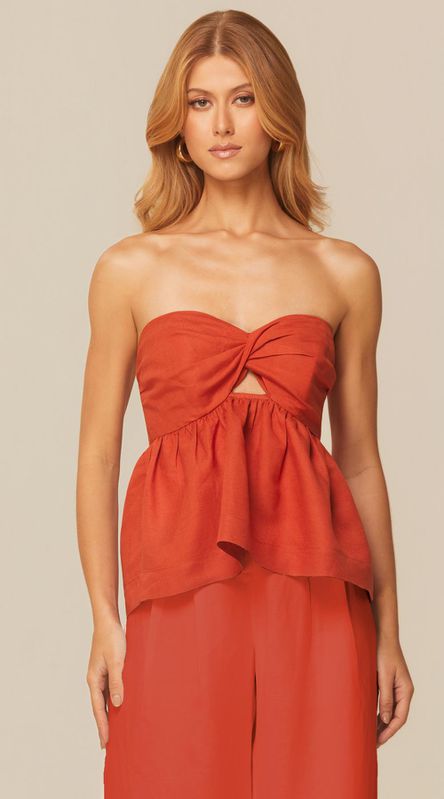 Blusa sem Alças em Viscolinho Terracota - LENITA