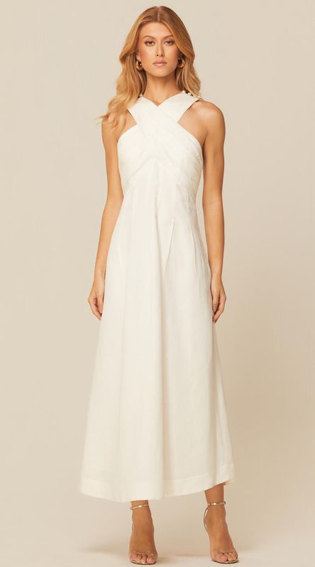 Vestido Midi sem Mangas em Linho Off - LENITA