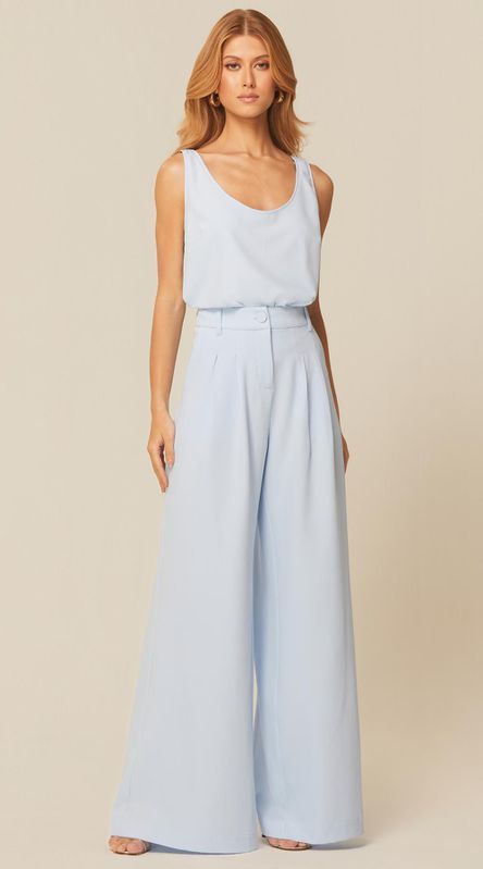 Calça Cintura Alta em Crepe Azul - LENITA