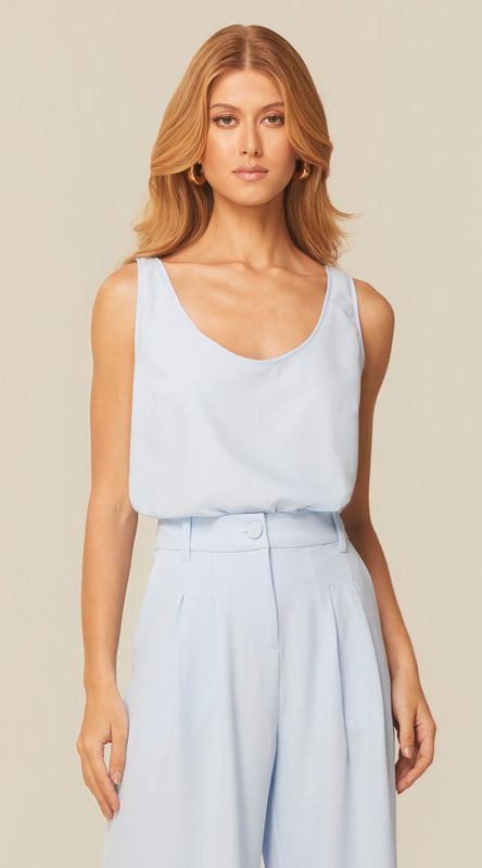 Blusa Regata com Decote U Azul - LENITA