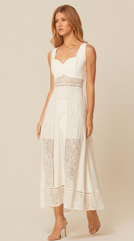 Vestido Midi Assimétrico com Renda Off - LENITA