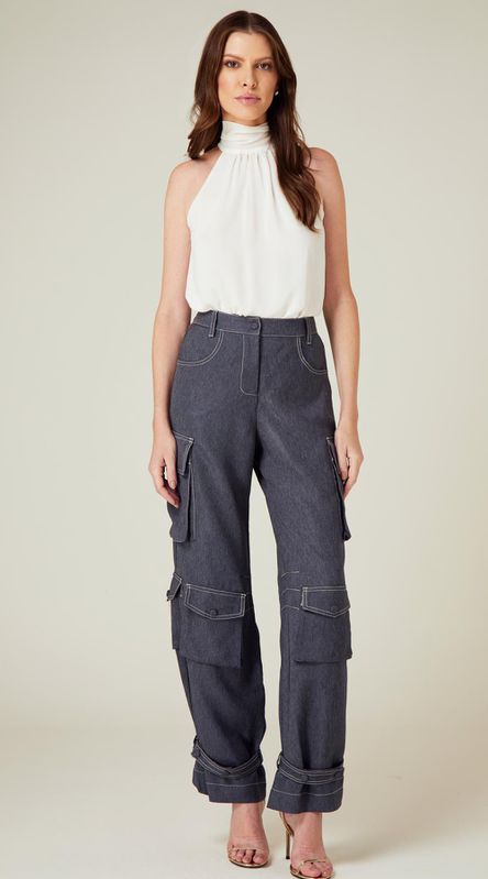 Calça Cargo Cintura Alta Azul Marinho - LENITA