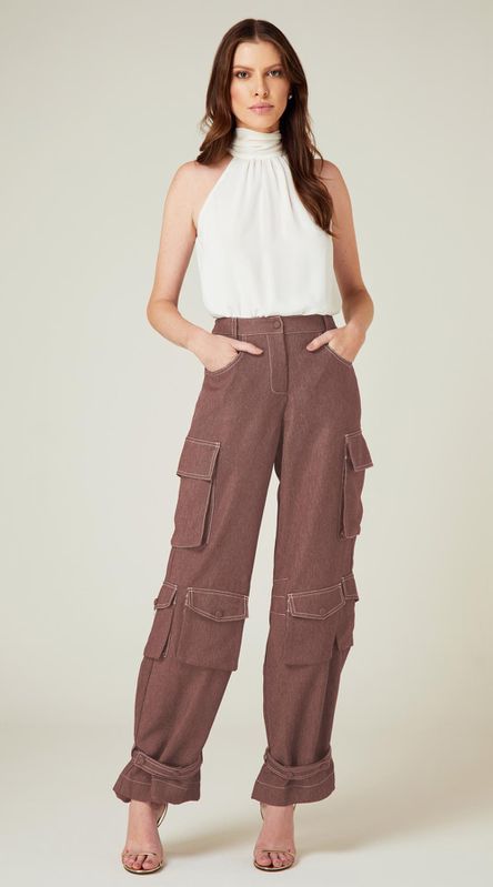 Calça Cargo Cintura Alta Chocolate - LENITA