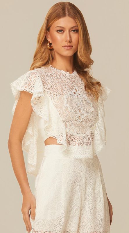 Blusa Ampla em Renda com Bordado Off - LENITA