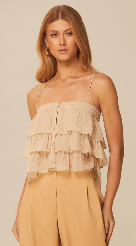 Blusa com Babados em Georgette Bege - LENITA