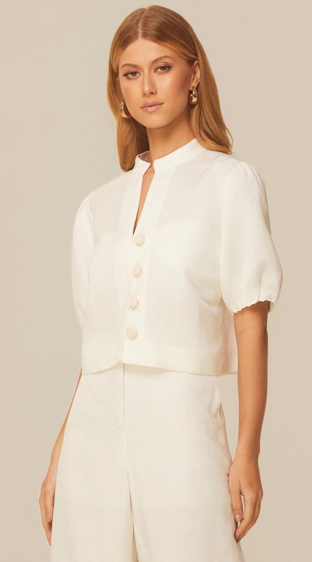 Blusa Cropped em Linho Off - LENITA