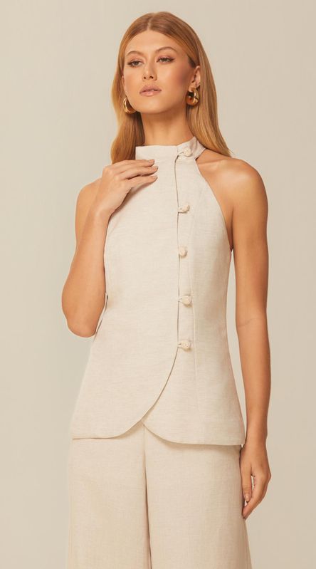 Blusa com Transpasse em Linho Natural - LENITA