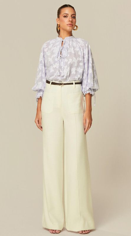 Calça Pantalona em Linho Off - LENITA