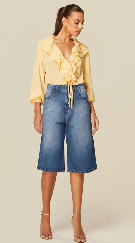 Bermuda Jeans Escuro Cintura Alta - LENITA
