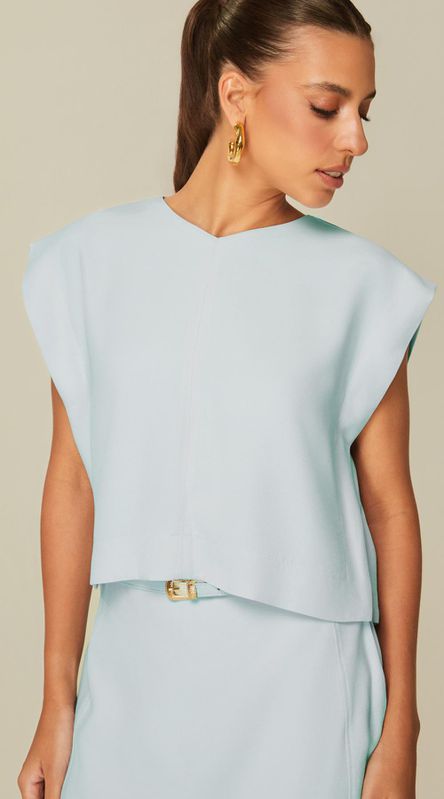 Blusa Cropped em Alfaiataria Azul Claro - LENITA