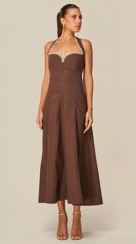Vestido Midi em Linho Marrom - LENITA