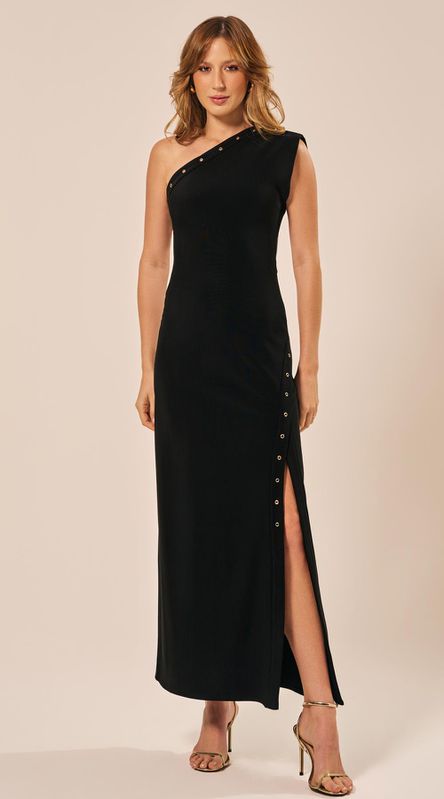 Vestido Midi Assimétrico em Malha Preto - LENITA