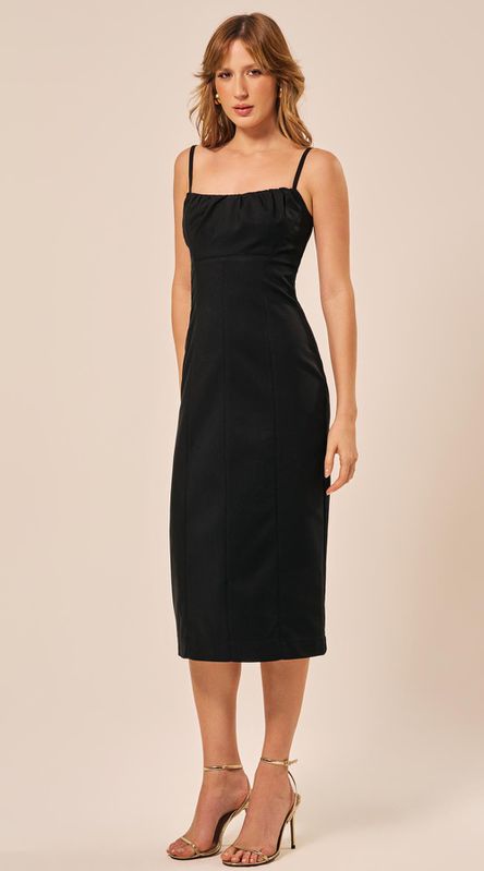 Vestido Midi Estruturado em Alfaiataria Preto - LENITA