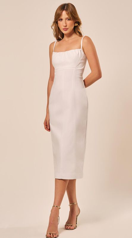 Vestido Midi Estruturado em Alfaiataria Branco - LENITA