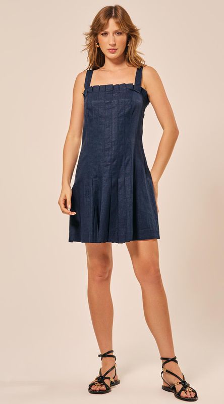 Vestido Curto de Linho Azul Marinho - LENITA