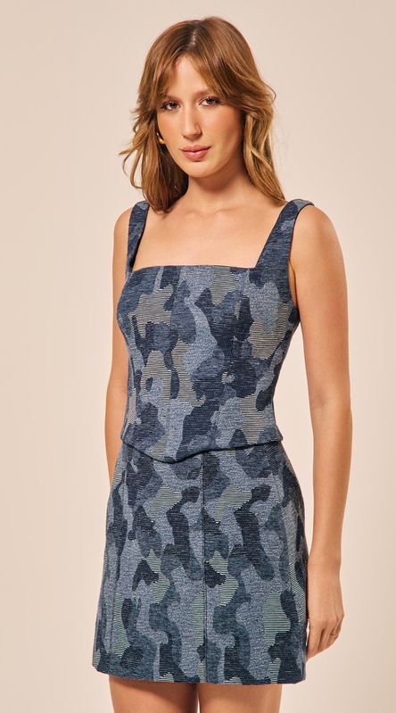Saia Curta em Jeans Jacquard Azul - LENITA