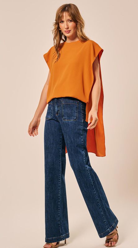 Blusa sem Mangas Assimétrica Laranja - LENITA